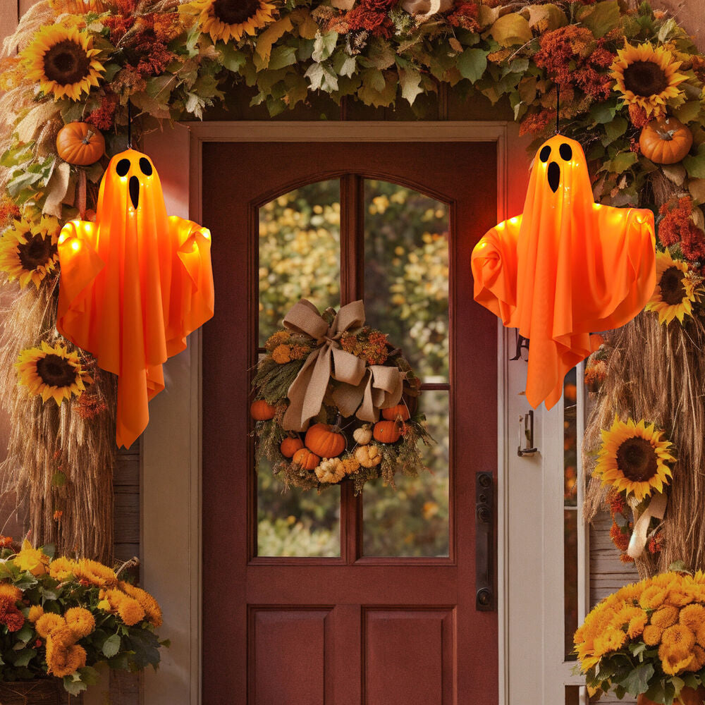 Glowing Ghost Halloween Lantern – Spooky Hanging Outdoor Decor for Yard, Porch, and Party | Light-Up Ghost Prop for Halloween