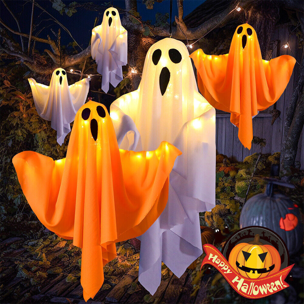 Glowing Ghost Halloween Lantern – Spooky Hanging Outdoor Decor for Yard, Porch, and Party | Light-Up Ghost Prop for Halloween