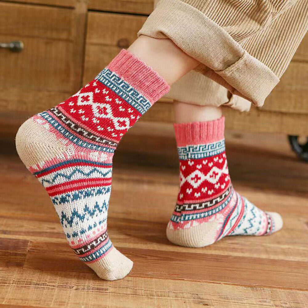 Warm Knitted Nordic Winter Socks Women’s Wool Thermal Socks –  Cozy, Soft, and Thick Socks for Cold Weather - 5 Pairs