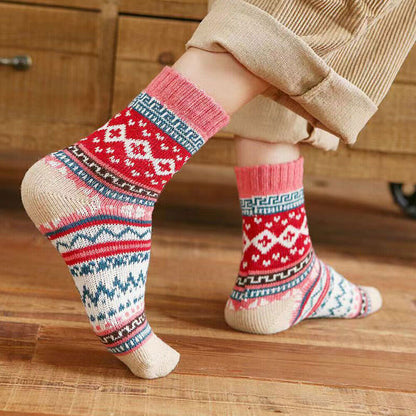 Warm Knitted Nordic Winter Socks Women’s Wool Thermal Socks –  Cozy, Soft, and Thick Socks for Cold Weather - 5 Pairs