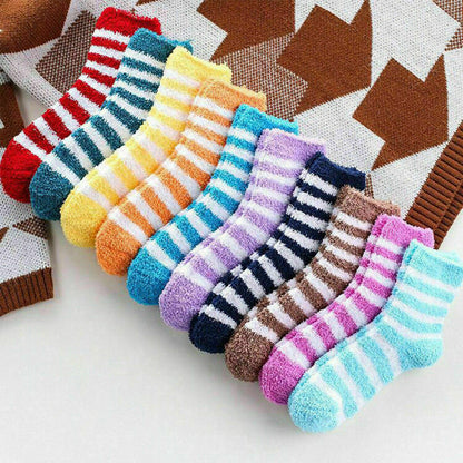 Striped Colorful Women's Winter Warm Fluffy Bed Socks – 6 Pairs