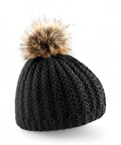 Women's Winter Bobble Hat – Soft Knitted Beanie with Faux Fur Pom Pom | Cozy Woolly Hat in Various Colors