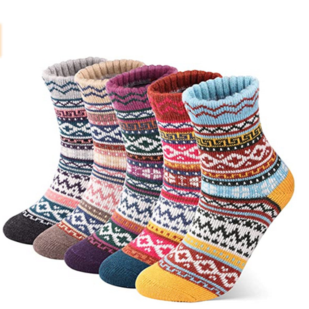 Warm Knitted Nordic Winter Socks Women’s Wool Thermal Socks –  Cozy, Soft, and Thick Socks for Cold Weather - 5 Pairs