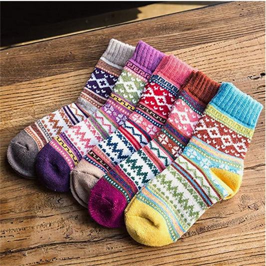 Warm Knitted Nordic Winter Socks Women’s Wool Thermal Socks –  Cozy, Soft, and Thick Socks for Cold Weather - 5 Pairs