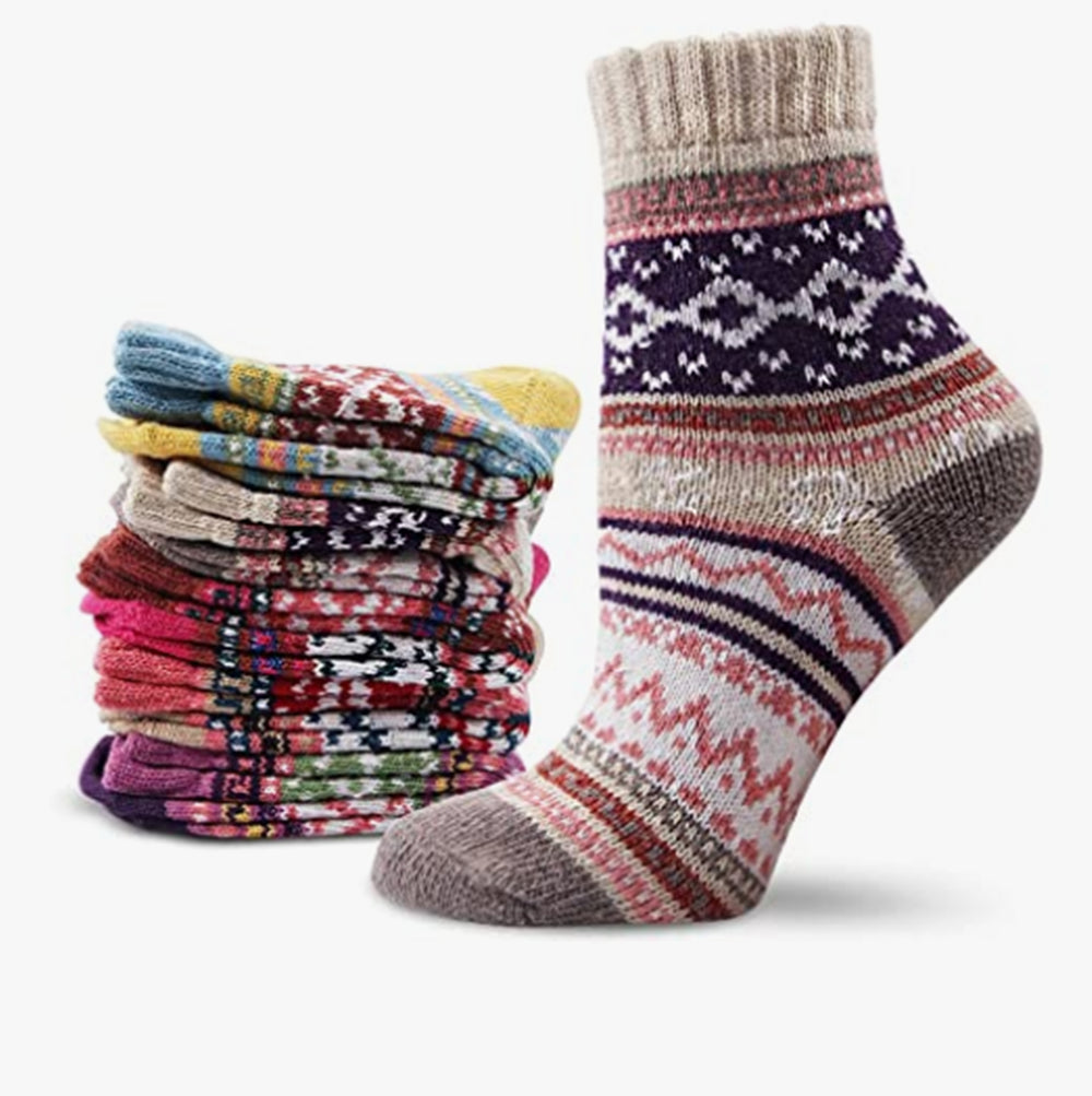 Warm Knitted Nordic Winter Socks Women’s Wool Thermal Socks –  Cozy, Soft, and Thick Socks for Cold Weather - 5 Pairs