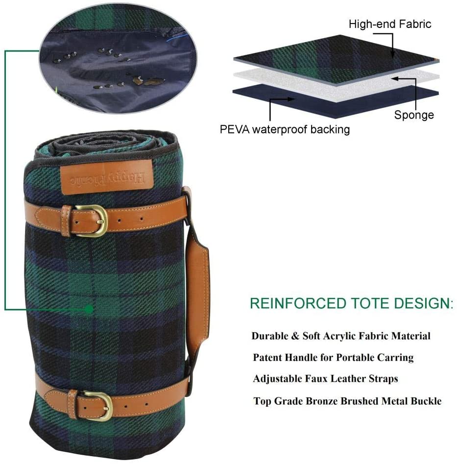 Luxury Picnic Blanket With Leather Strap And Waterproof