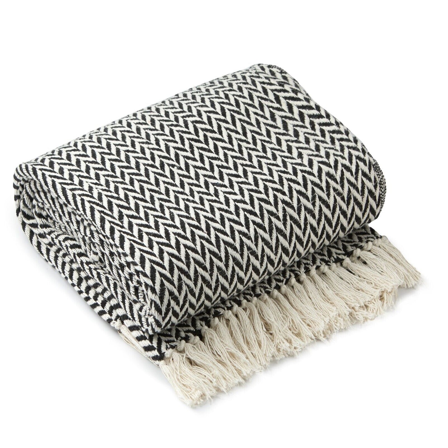 Throw Blanket for Sofas Couch Bed Runner Scandi Woven Soft Cotton Cherokee