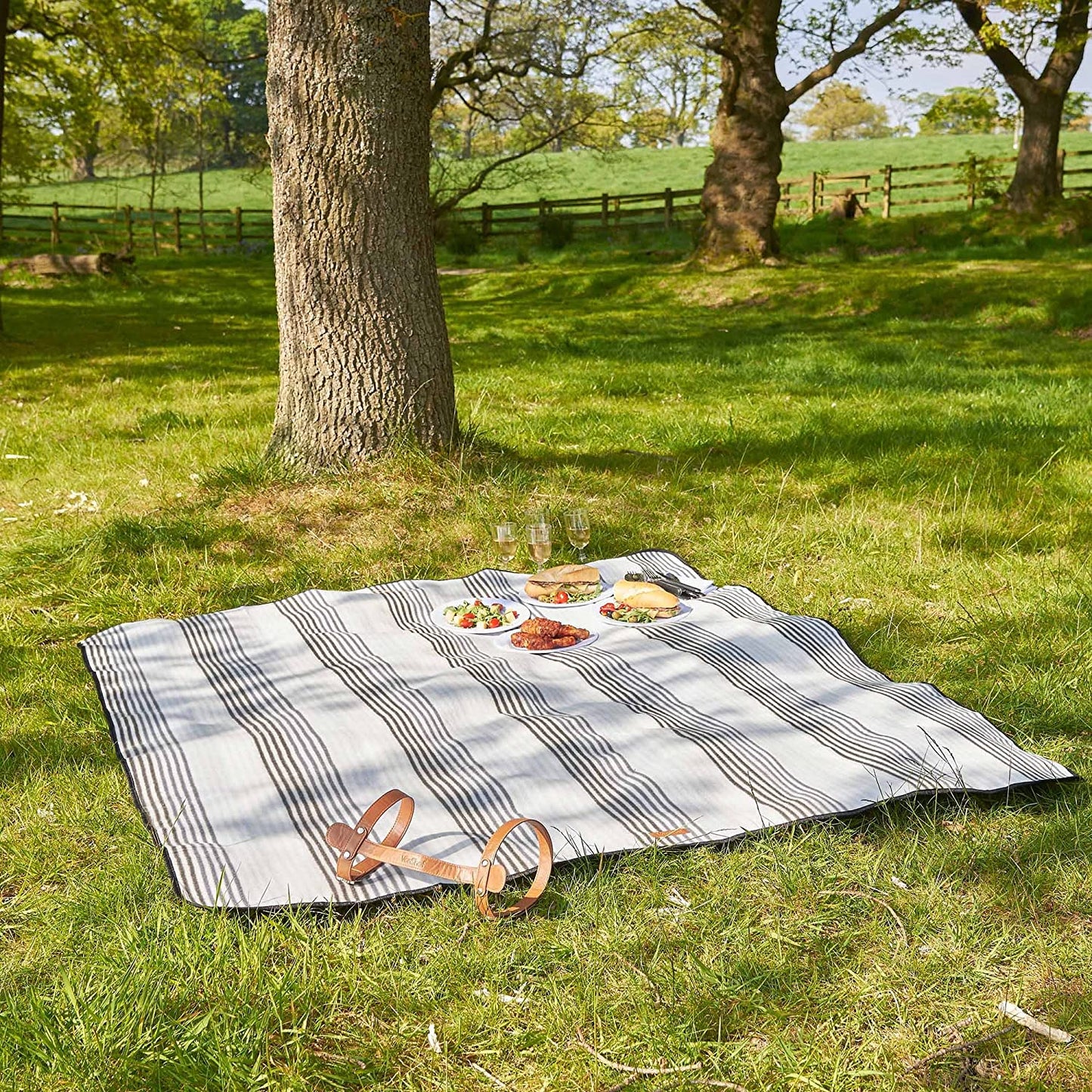 Faux Leather Carrier Handle Picnic Blanket Rug