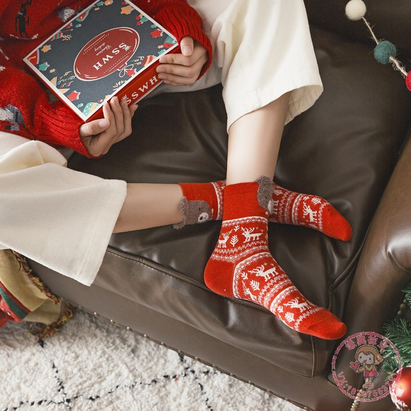 Festive 4-Pair Christmas Socks for Women – Cozy Holiday Gifts, High-Quality Cotton Blend,Stay Warm in Style!