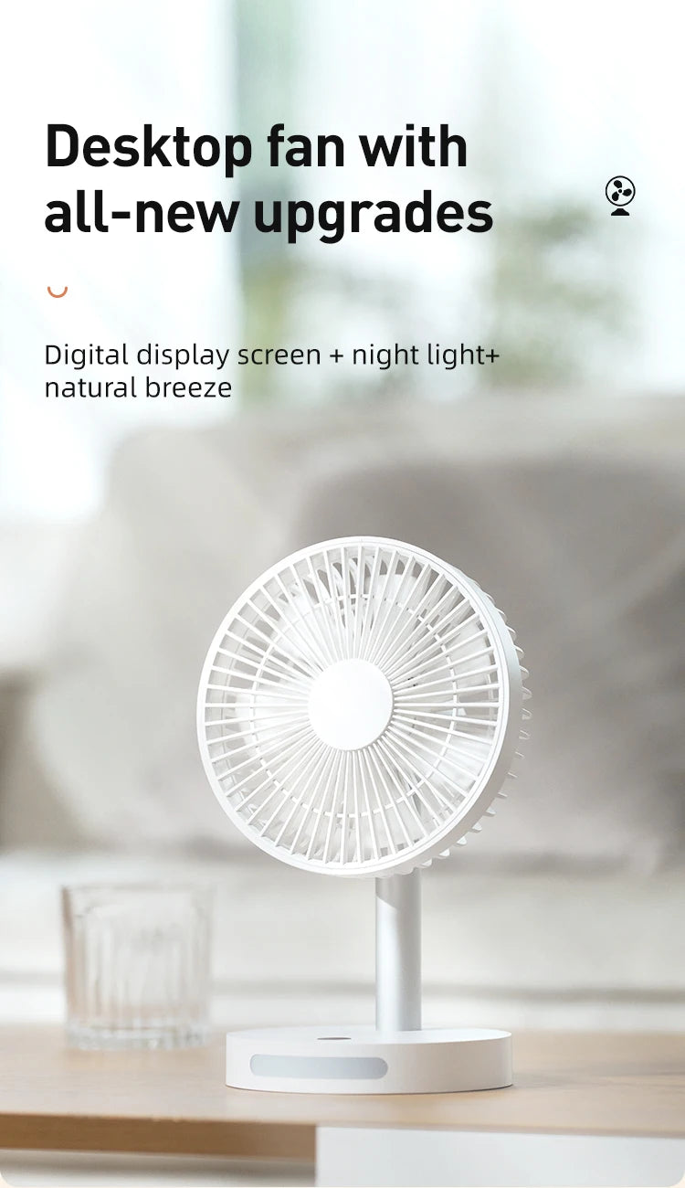 USB Desk Fan Strong Airflow & Quiet Operation Five-Speed Wind Mini Table Fan 3600Mah Angle Adjustable for Office Bedroom