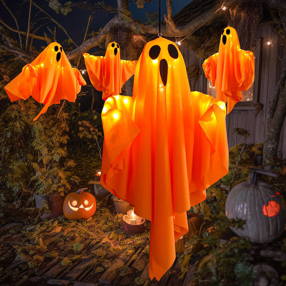 Glowing Ghost Halloween Lantern – Spooky Hanging Outdoor Decor for Yard, Porch, and Party | Light-Up Ghost Prop for Halloween