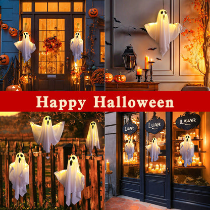 Glowing Ghost Halloween Lantern – Spooky Hanging Outdoor Decor for Yard, Porch, and Party | Light-Up Ghost Prop for Halloween