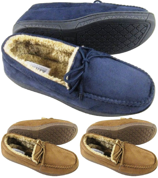 MENS MOCCASINS WARM FAUX SUEDE SHEEPSKIN FUR LINED WINTER LOAFERS SLIPPERS SIZE