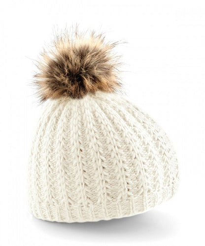 Women's Winter Bobble Hat – Soft Knitted Beanie with Faux Fur Pom Pom | Cozy Woolly Hat in Various Colors