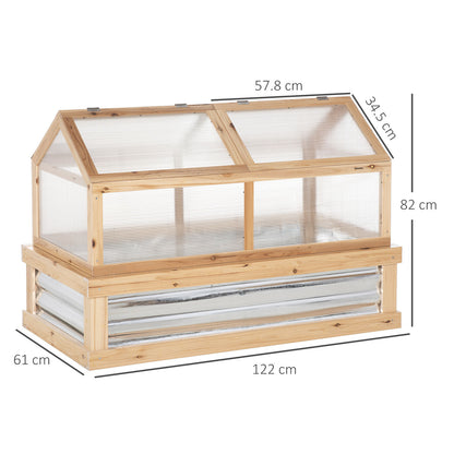 Two-Part Wooden Greenhouse with Cold Frame and Metal Plant Box, Adjustable Roof