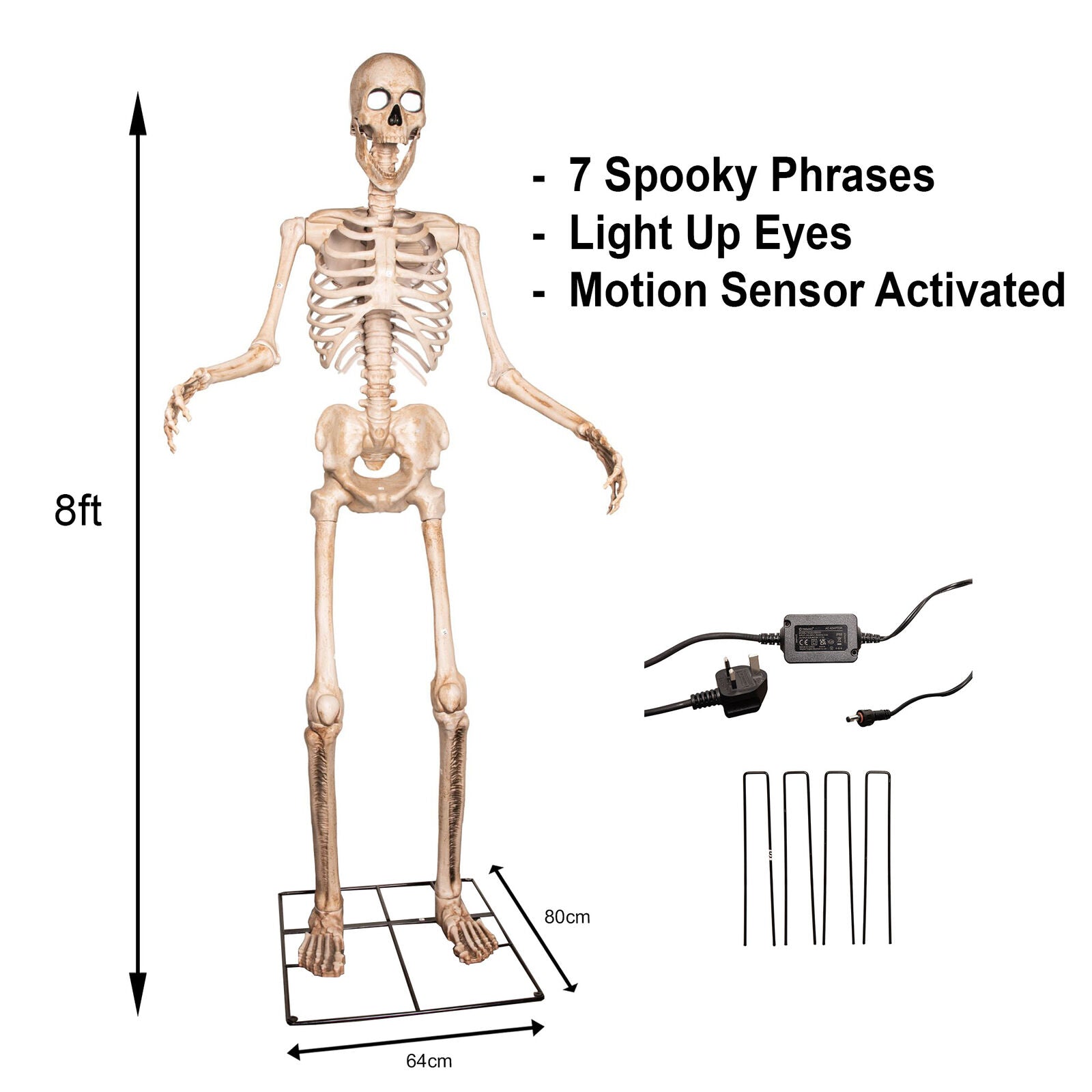 GIANT 8Ft (240Cm) Standing Outdoor Animatronic Halloween Skeleton Decoration