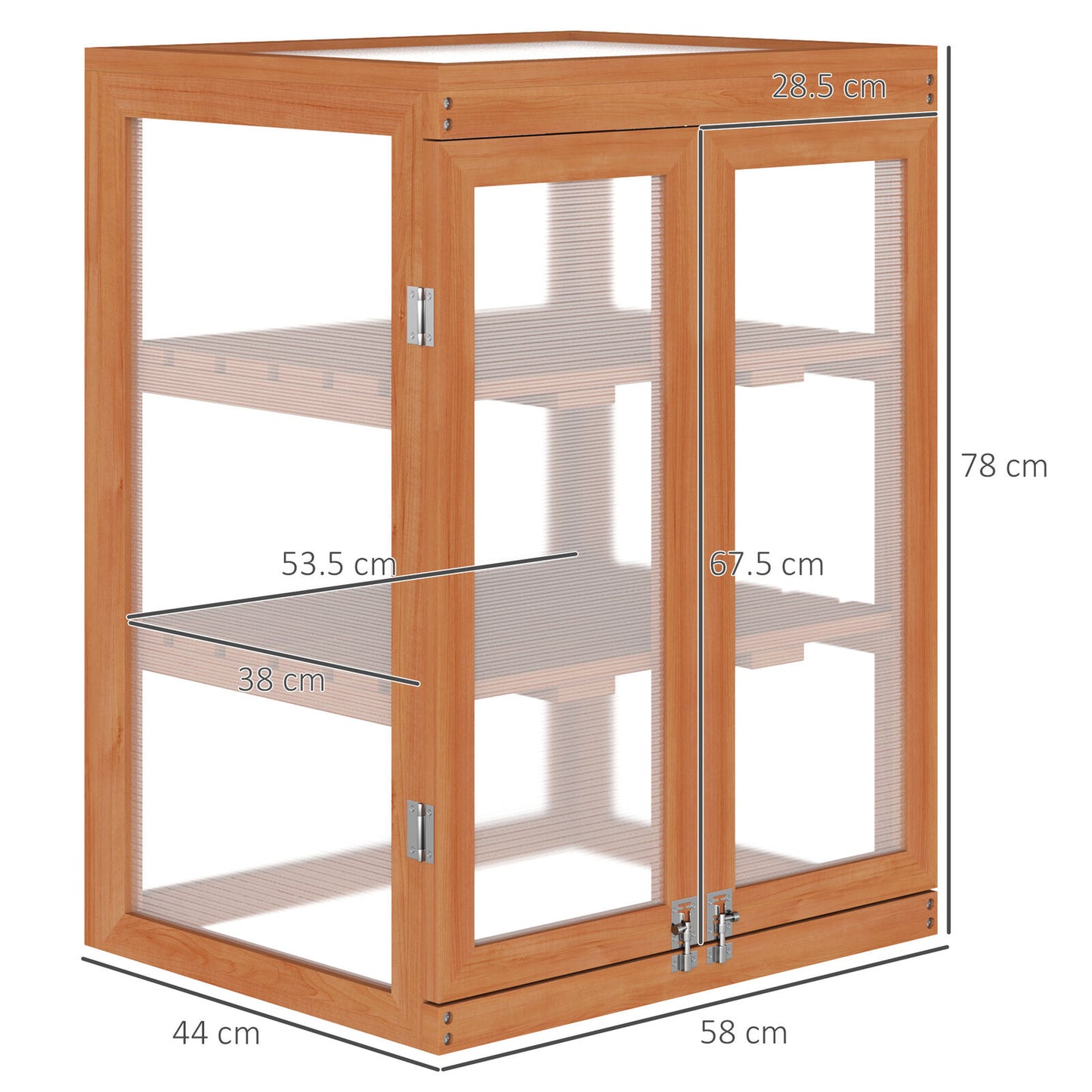 Wooden Growhouse with Adjustable Shelves, Polycarbonate Panels, and Double Doors