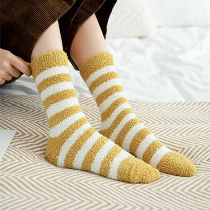 Striped Colorful Women's Winter Warm Fluffy Bed Socks – 6 Pairs