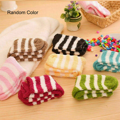 Striped Colorful Women's Winter Warm Fluffy Bed Socks – 6 Pairs