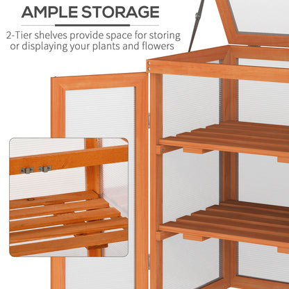 Wooden Growhouse with Adjustable Shelves, Polycarbonate Panels, and Double Doors