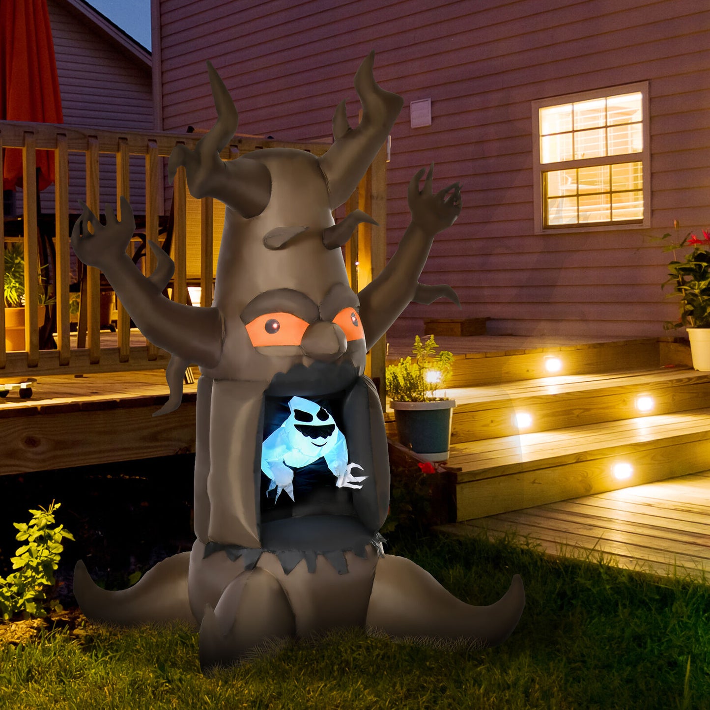 8FT Halloween Inflatable Ghost Tree – Spooky Outdoor Decoration with LED Lights & Fan | Weather-Resistant Blow-Up Display for Parties