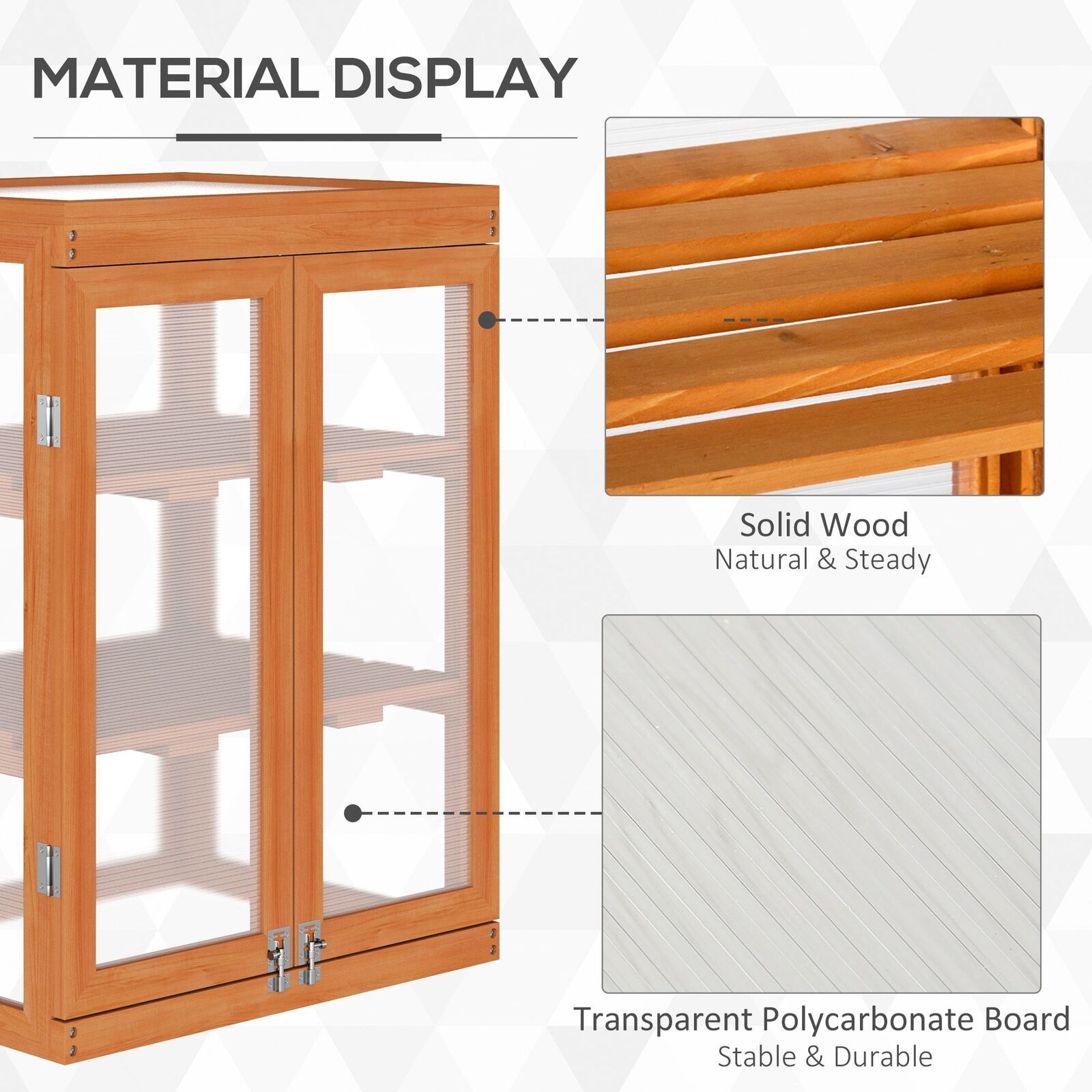 Wooden Growhouse with Adjustable Shelves, Polycarbonate Panels, and Double Doors