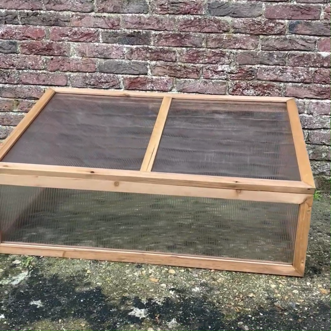 Wooden Cold Frame Greenhouse with Twin-Walled Polycarbonate Panels and Hinged Top