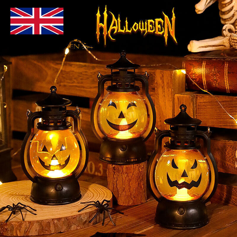 Set of 3 Halloween Jack-O-Lantern Candle Lights – Waterproof Mini Pumpkin Lanterns with Cute Expressions | Perfect Indoor & Outdoor Decor