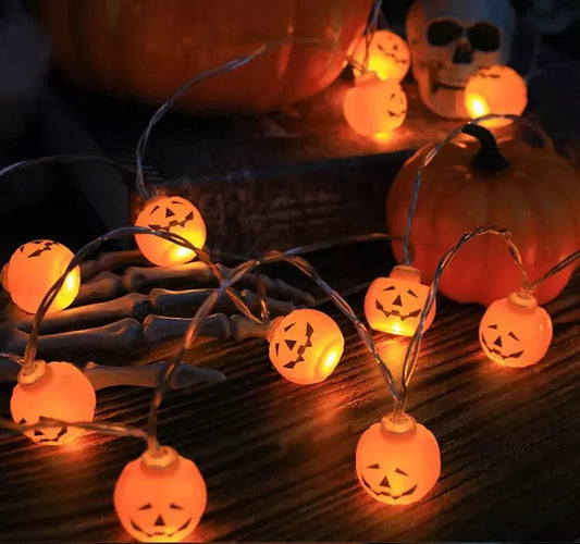 10 LED Halloween Pumpkin String Lights – Battery-Powered Jack-O-Lantern Decoration for Indoor & Outdoor Use | 1.5M Festive Halloween Lights