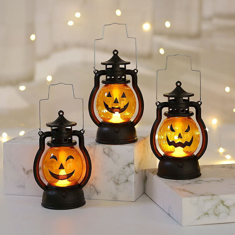 Set of 3 Halloween Jack-O-Lantern Candle Lights – Waterproof Mini Pumpkin Lanterns with Cute Expressions | Perfect Indoor & Outdoor Decor