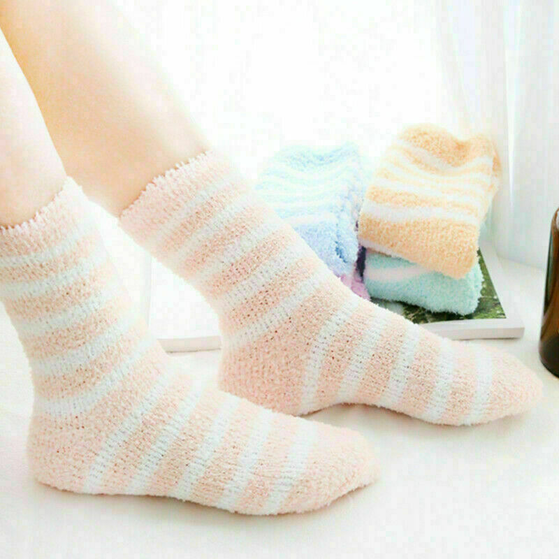 Striped Colorful Women's Winter Warm Fluffy Bed Socks – 6 Pairs