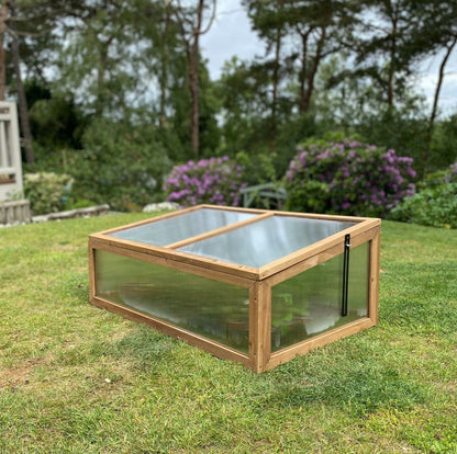 Wooden Cold Frame Greenhouse with Twin-Walled Polycarbonate Panels and Hinged Top