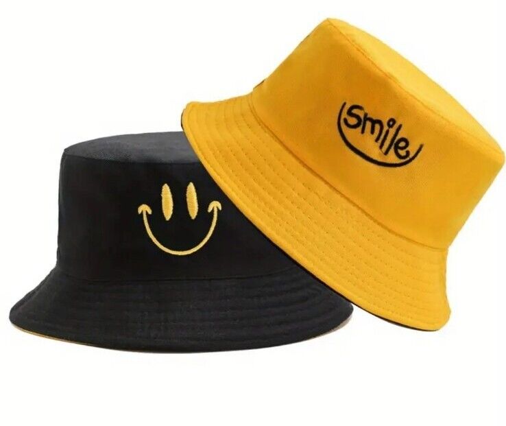 Reversible Smile Bucket Hat: Festival, Holiday, and Outdoor Sun Hat - Adult Size Medium