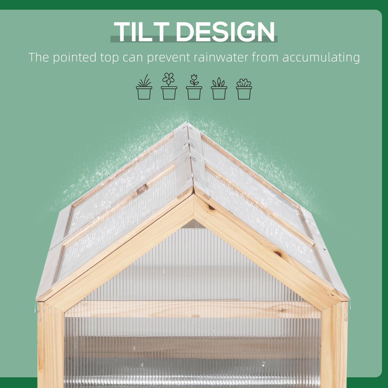 Two-Part Wooden Greenhouse with Cold Frame and Metal Plant Box, Adjustable Roof